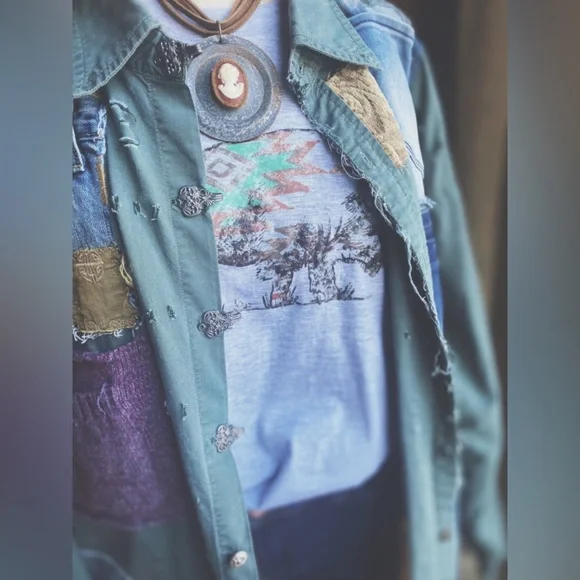 OOAK Custom Patchwork Utility Jacket The Sasha Artisan Reworked XXL - Picture 6 of 15